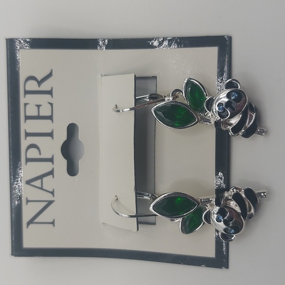 Napier Jewelry - Napier Silver Tone Simulated Crystal Enamel Panda Earrings